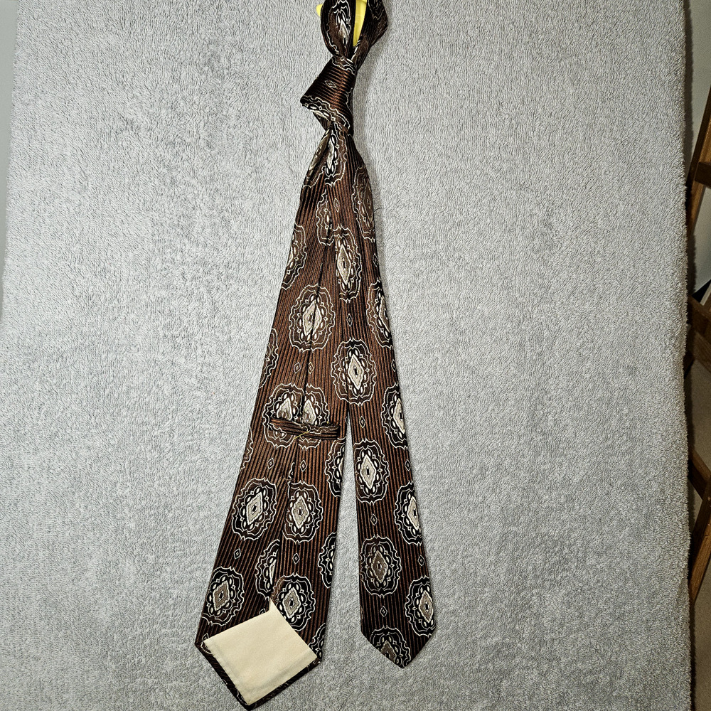 Vtg Danieli Roma 70s Wide Kipper Tie Brown Cream Geometric Medallion Art Deco